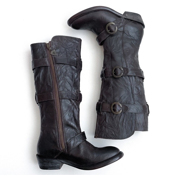 Ariat Tall Strappy Buckle Side Zip Cowboy Bike Black Leather Boots - Picture 4 of 10